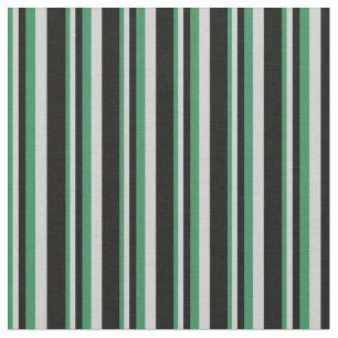 Sea Green, Light Grey & Black Pattern of Stripes Fabric