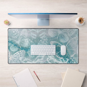 Sea Green Marble Butterflies Desk Mat