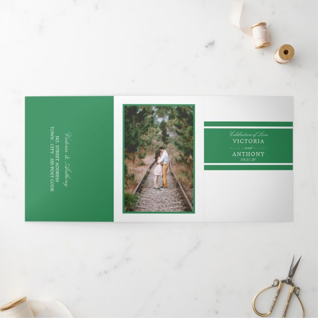 Sea Green Modern Wedding Suite Tri-Fold Invitation (Outside)