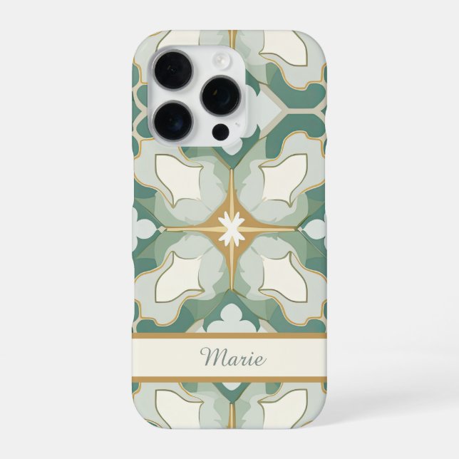 Sea Green Moroccan Tile Personalized iPhone Case (Back)