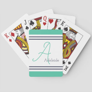 Sea Green & Nave Blue Stripes Personalized Playing Cards