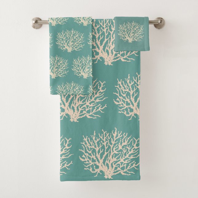 Sea Green Ocean Coral Bathroom Towel Set (Insitu)