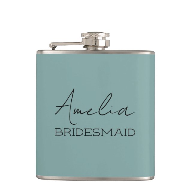 Sea Green Personalized Bridal Hip Flask (Front)