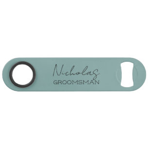 Sea Green Personalized Groomsman Bar Key