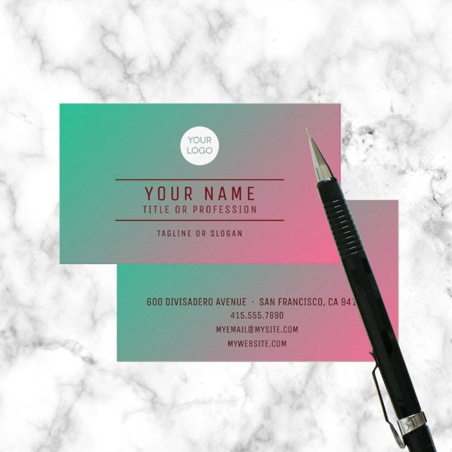 Sea Green Pink Abstract Logo Name Profession Calling Card (Creator Uploaded)