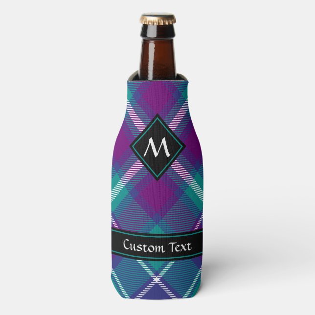 Sea Green, Purple and Blue Tartan Bottle Cooler (Bottle Front)