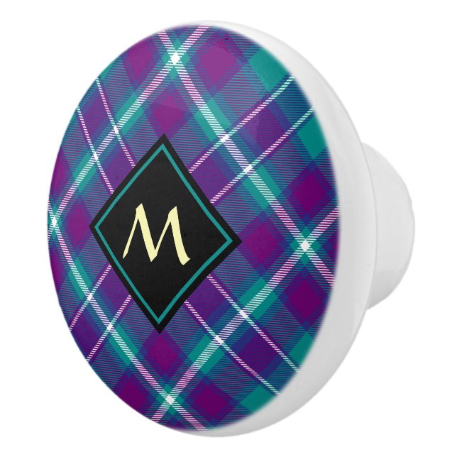Sea Green, Purple and Blue Tartan Ceramic Knob (Right)