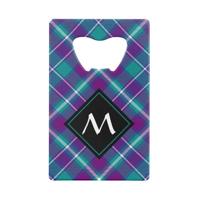 Sea Green, Purple and Blue Tartan Credit Card Bottle Opener (Front)