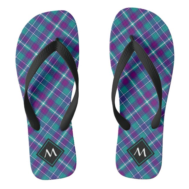 Sea Green, Purple and Blue Tartan Flip Flops (Footbed)