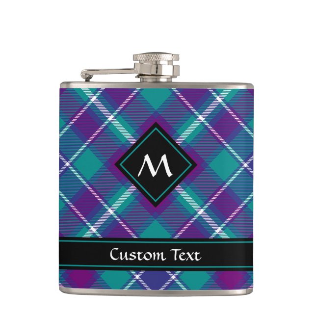 Sea Green, Purple and Blue Tartan Hip Flask (Front)