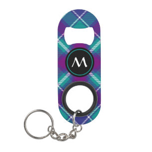 Sea Green, Purple and Blue Tartan Keychain Bottle Opener
