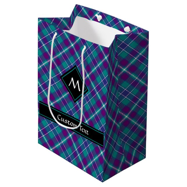 Sea Green, Purple and Blue Tartan Medium Gift Bag (Front Angled)