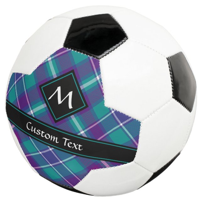 Sea Green, Purple and Blue Tartan Soccer Ball (Three Quarter)