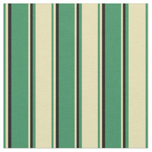 Sea Green, Tan & Black Coloured Stripes Fabric