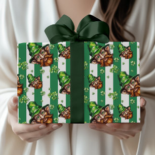 Sea Green Vintage Striped Funny Gnome Head Wrapping Paper
