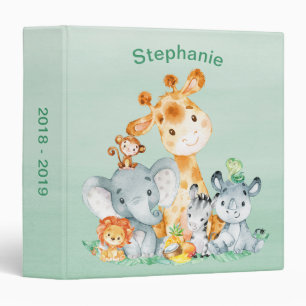 Sea Green Watercolor Cute Safari Jungle Animals Binder