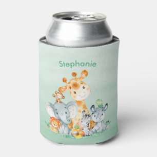 Sea Green Watercolor Cute Safari Jungle Animals Can Cooler