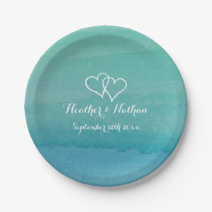 Sea green watercolor painting wedding party plates