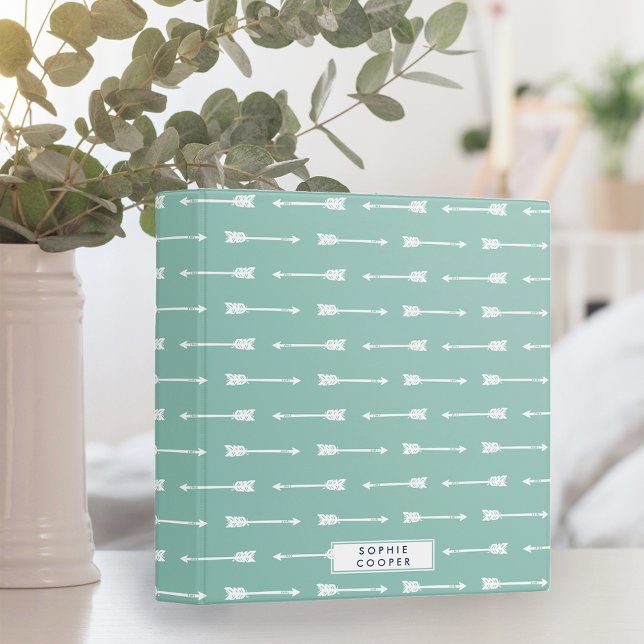 Sea Green & White Arrows Pattern Personalized Binder (Creator Uploaded)