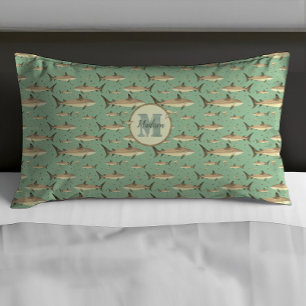 Sea Green & Yellow Name Watercolor Monogram Shark Pillowcase