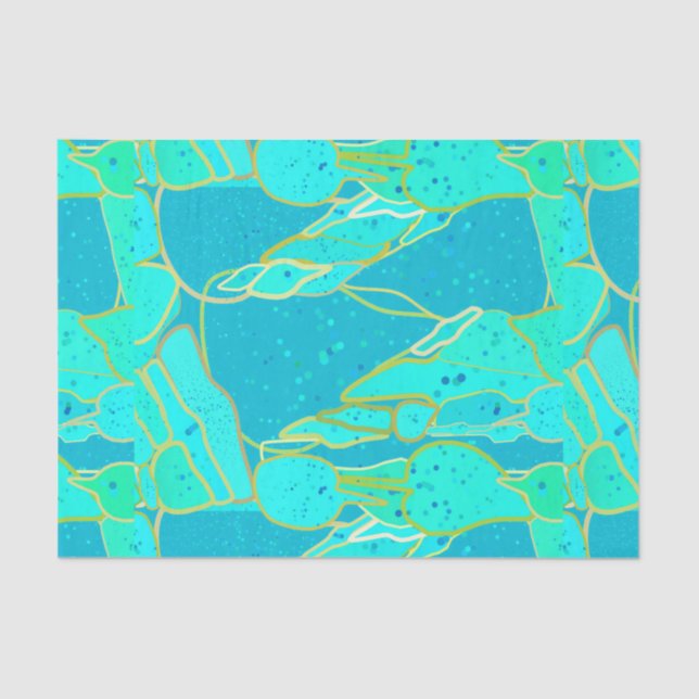 Sea Grotto Abstract, Turquoise, Aqua and Gold Tissue Paper (Front)