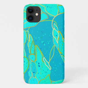 "Sea Grotto" abstract - turquoise, blue, gold iPhone 11 Case