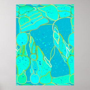 "Sea Grotto" abstract - turquoise, blue, gold Poster