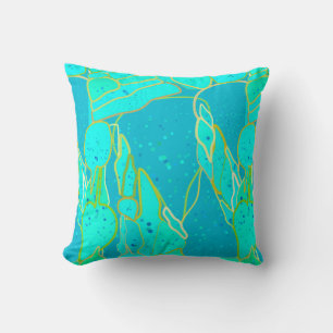"Sea Grotto" abstract - turquoise, blue, gold Throw Pillow