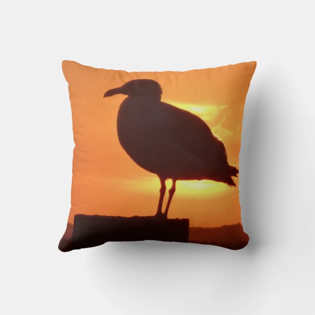 Sea Gull at Sunset Throw Pillow (Back)