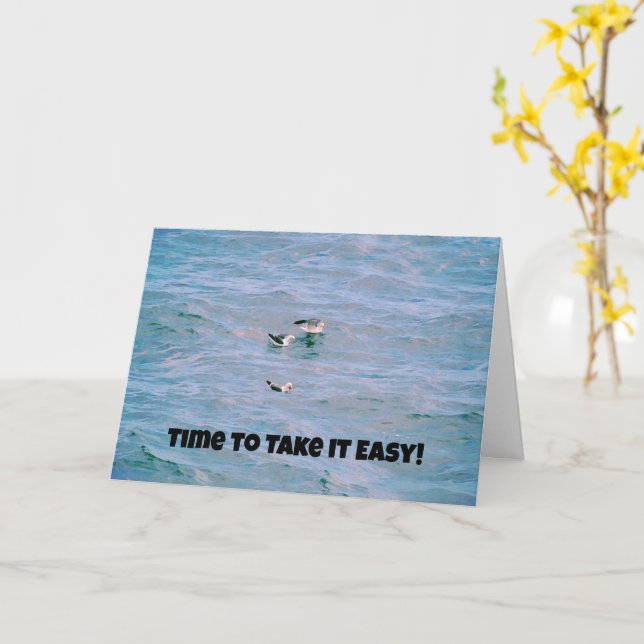 Sea Gull Birds in the Ocean Relaxing Retirement Card (Yellow Flower)