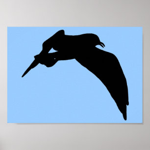 Sea Gull Silhouette in black gliding through sky Poster