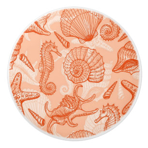 Sea hand drawn pattern ceramic knob