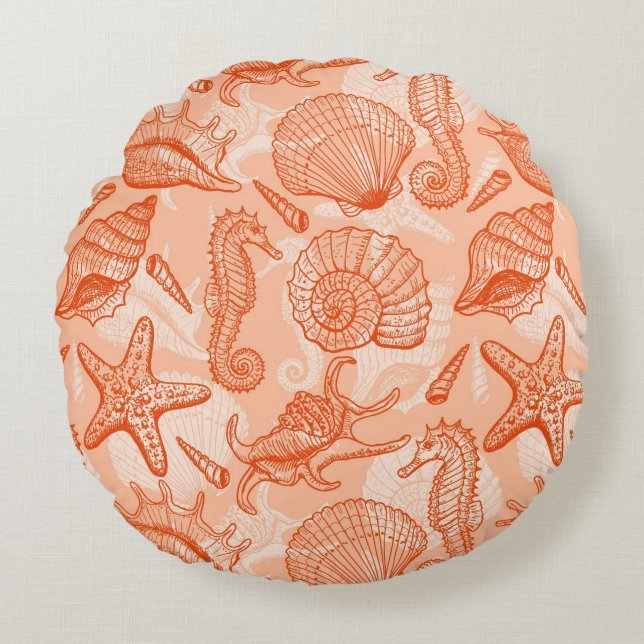 Sea hand drawn pattern round pillow (Front)