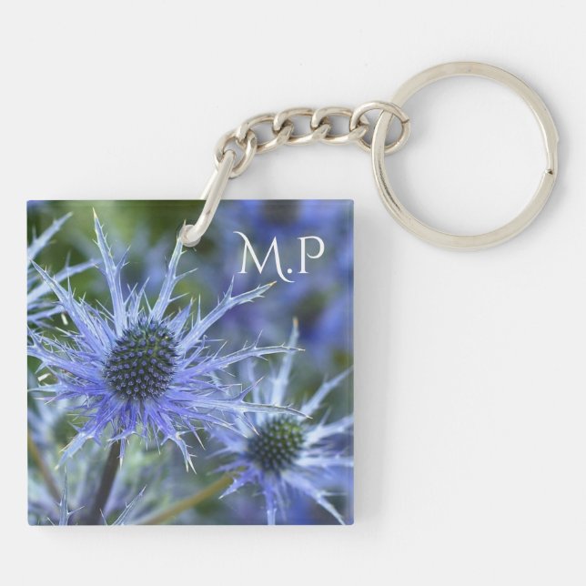Sea Holly Thistle Monogram Keychain (Back)