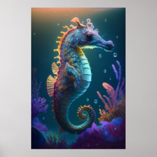 Sea Horse Animal Portrait Painting Wildlife Ocean Poster