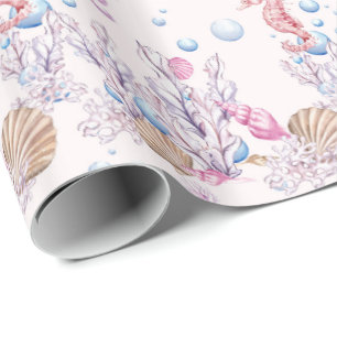 Sea horse beach tiled pattern party wrap wrapping paper