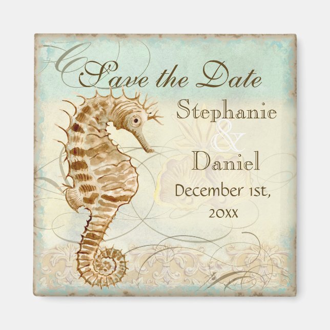 Sea Horse Coastal Beach - Save the Date Magnet (Devant)