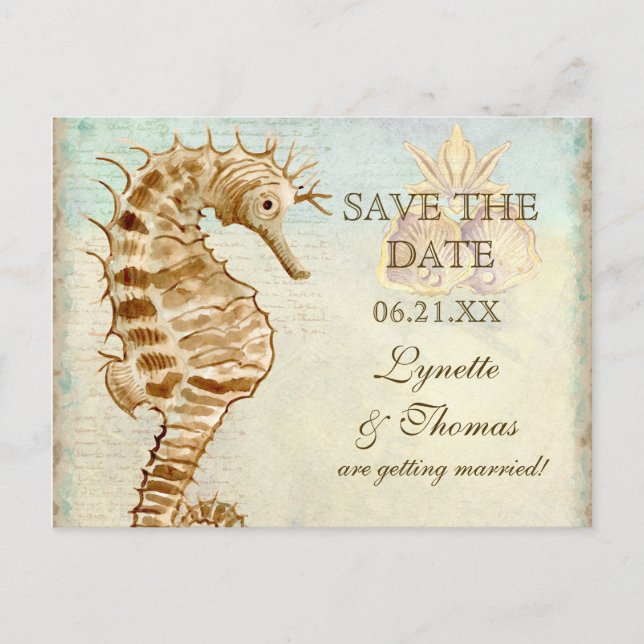 Sea Horse Coastal Beach - Save the Date Postcard (Front)