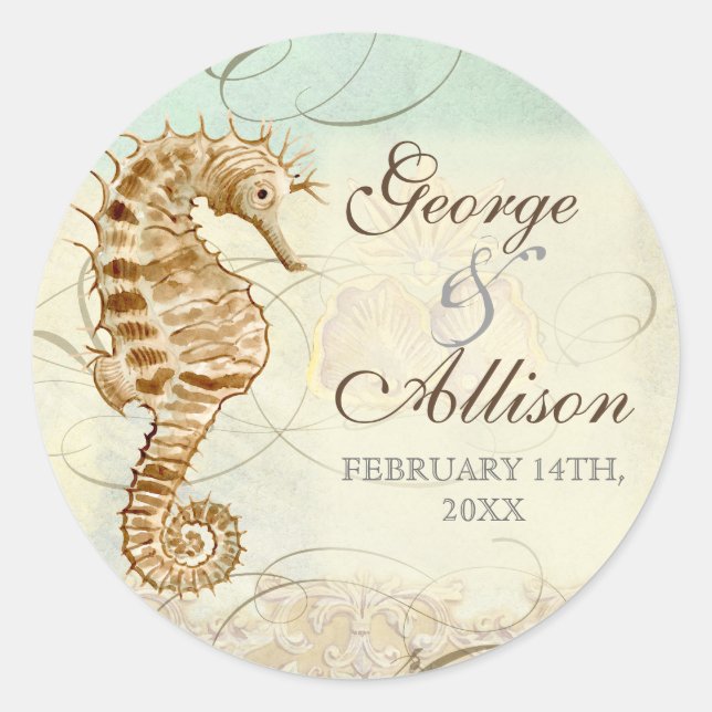 Sea Horse Coastal Beach - Wedding Sticker Seal (Front)