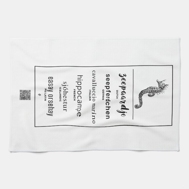 Sea horse in different languages kitchen towel (Horizontal)