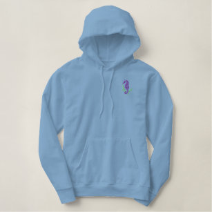 Sea Horse Outline Embroidered Hoodie