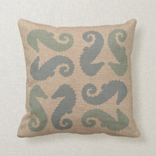 Sea Horse Pairs in Beach Blue and Green Throw Pillow