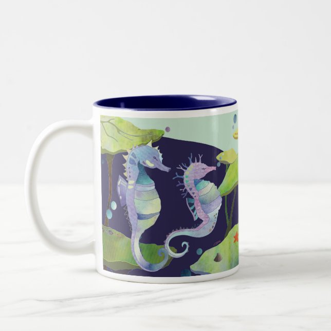 Sea Horse Paradise Two-Tone Coffee Mug (Left)