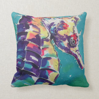 Sea Horse Silk Painting Throw Pillow