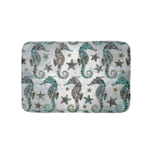 Sea horse Starfish Abalone Pattern Bath Mat