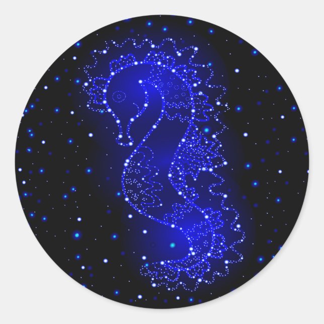 sea horse swims in lights classic round sticker (Front)