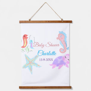 Sea horse tortoise star fish watercolor baby showe hanging tapestry