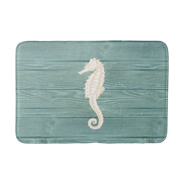 Sea Horse Vintage Aqua Wood Bath Rug (Front)