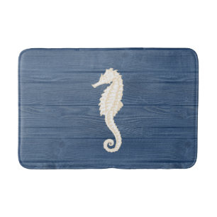Sea Horse Vintage Blue Wood Bath Rug