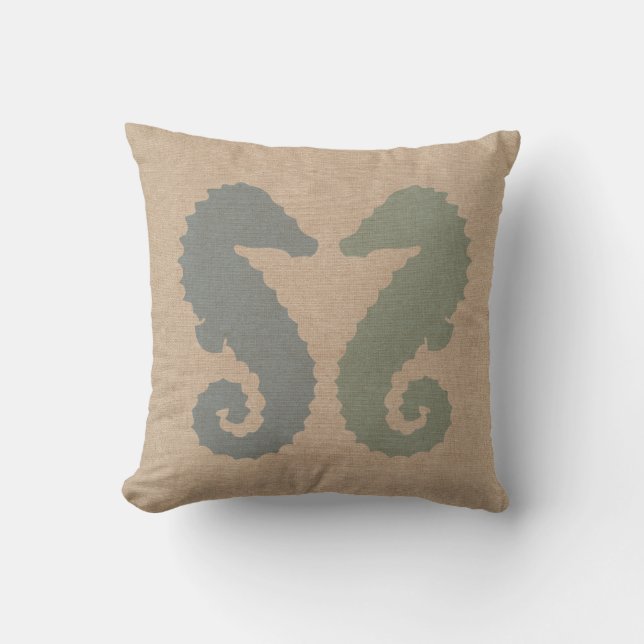 Sea Horses in Blue and Green Throw Pillow (Front)